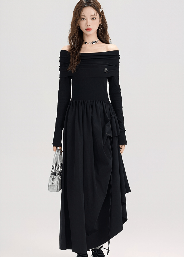 OFF SHOULDER RUFFLE MAXI DRESS - ANLEM