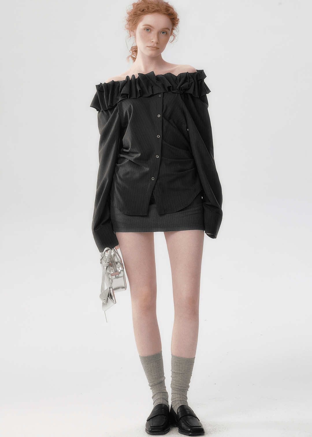 OFF-SHOULDER RUFFLE SHIRT - ANLEM