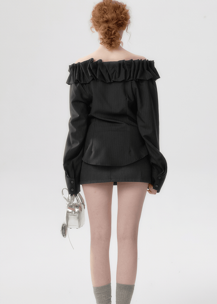 OFF-SHOULDER RUFFLE SHIRT - ANLEM