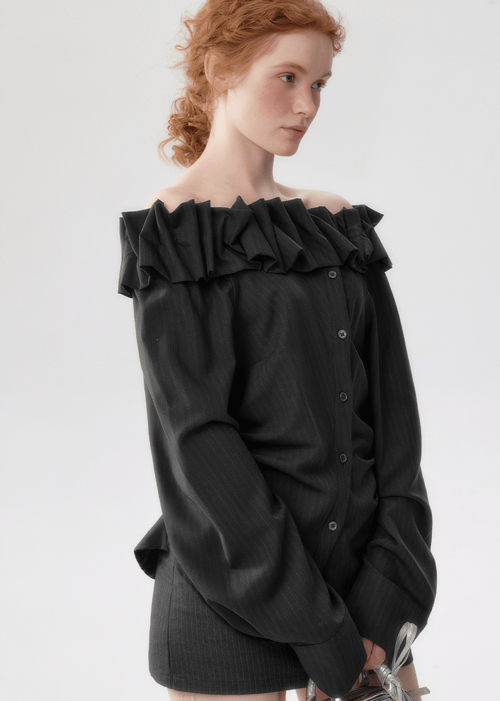 OFF-SHOULDER RUFFLE SHIRT - ANLEM