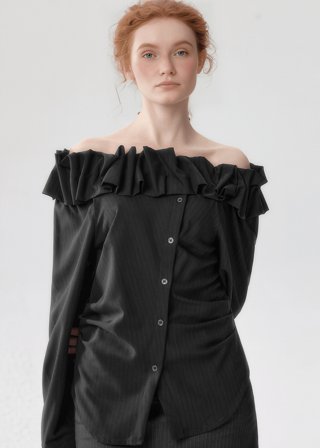 OFF-SHOULDER RUFFLE SHIRT - ANLEM