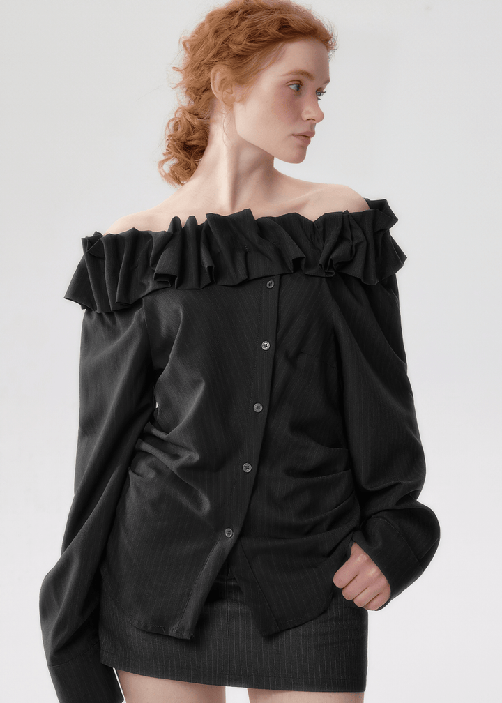 OFF-SHOULDER RUFFLE SHIRT - ANLEM