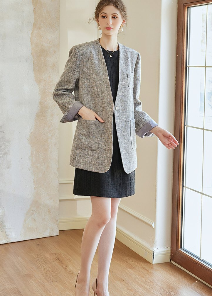 ONE BUTTON COLLARLESS JACKET - ANLEM