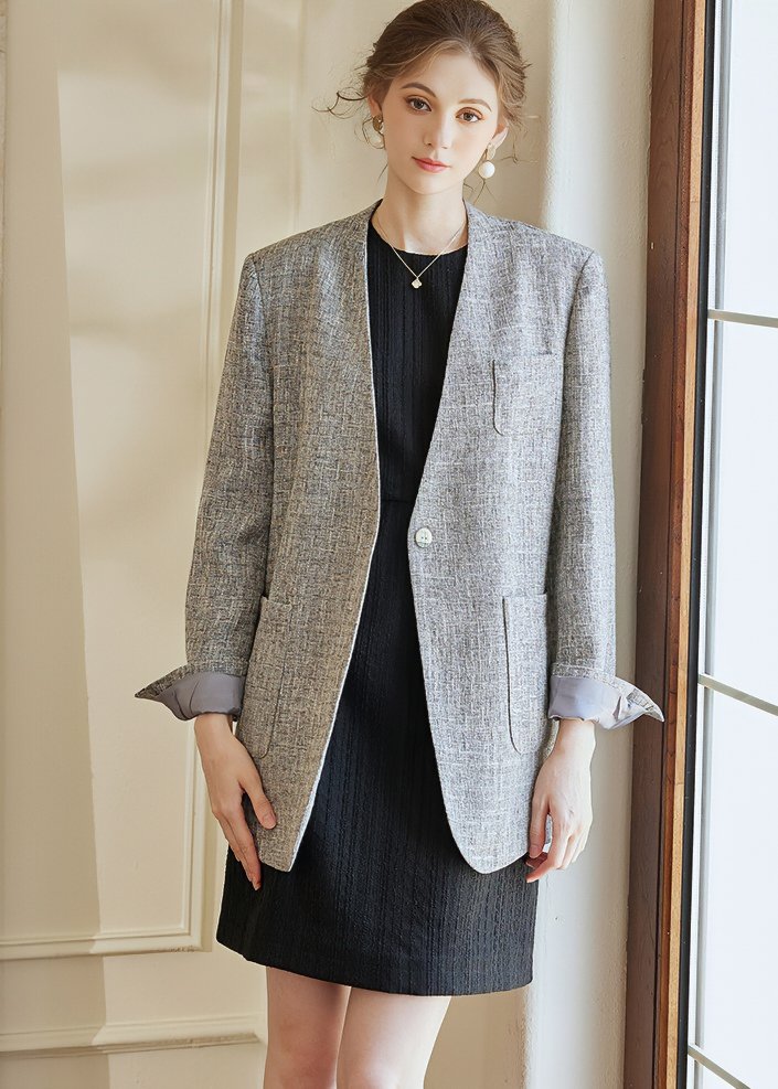 ONE BUTTON COLLARLESS JACKET - ANLEM