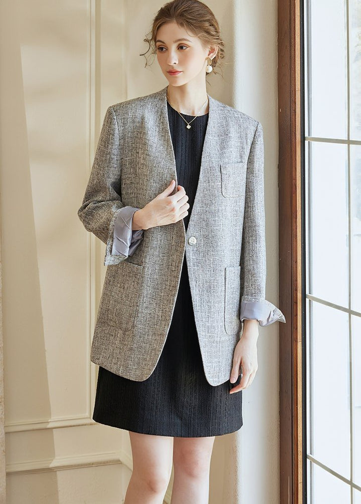 ONE BUTTON COLLARLESS JACKET - ANLEM