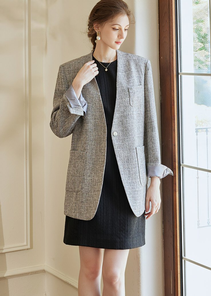 ONE BUTTON COLLARLESS JACKET - ANLEM