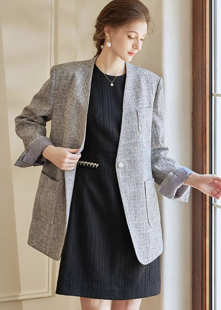 ONE BUTTON COLLARLESS JACKET - ANLEM