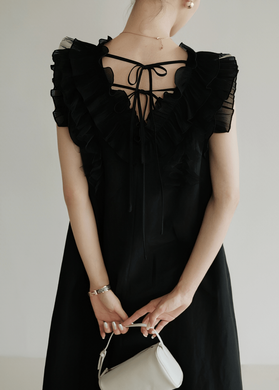 OPEN BACK TIE-DETAIL DRESS - ANLEM