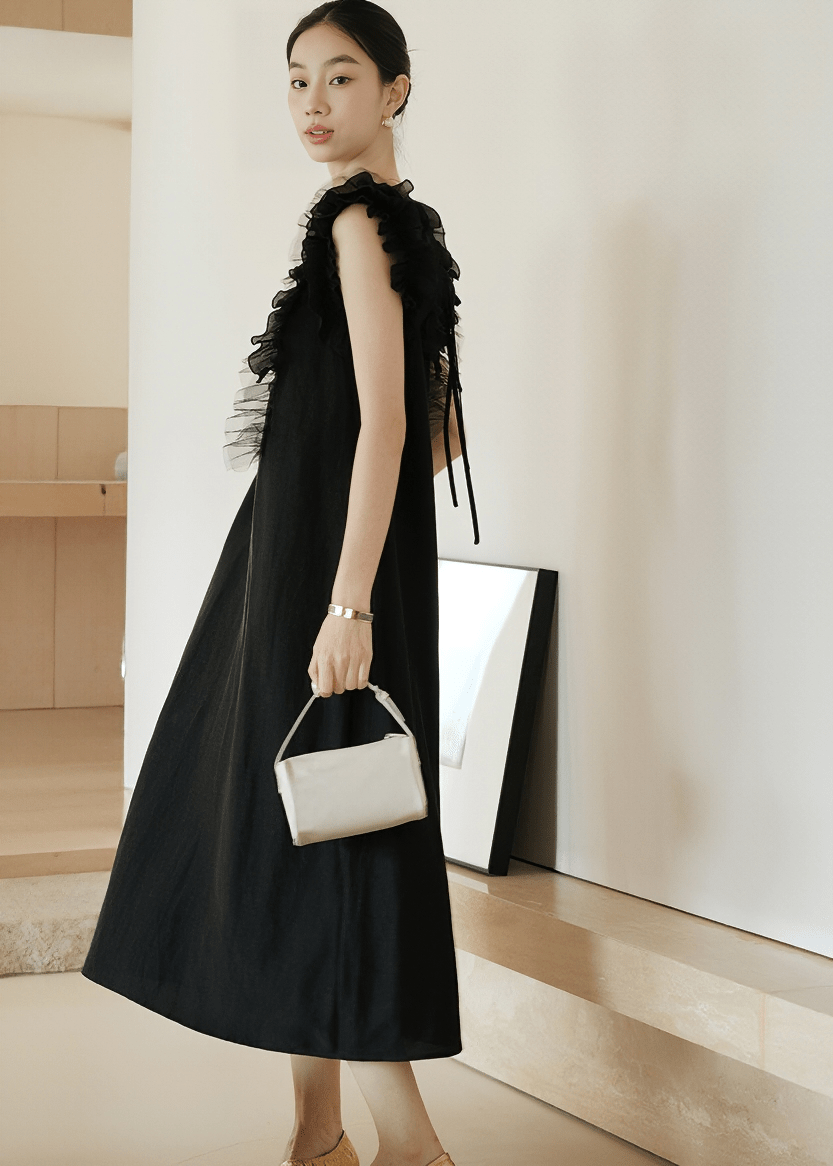 OPEN BACK TIE-DETAIL DRESS - ANLEM