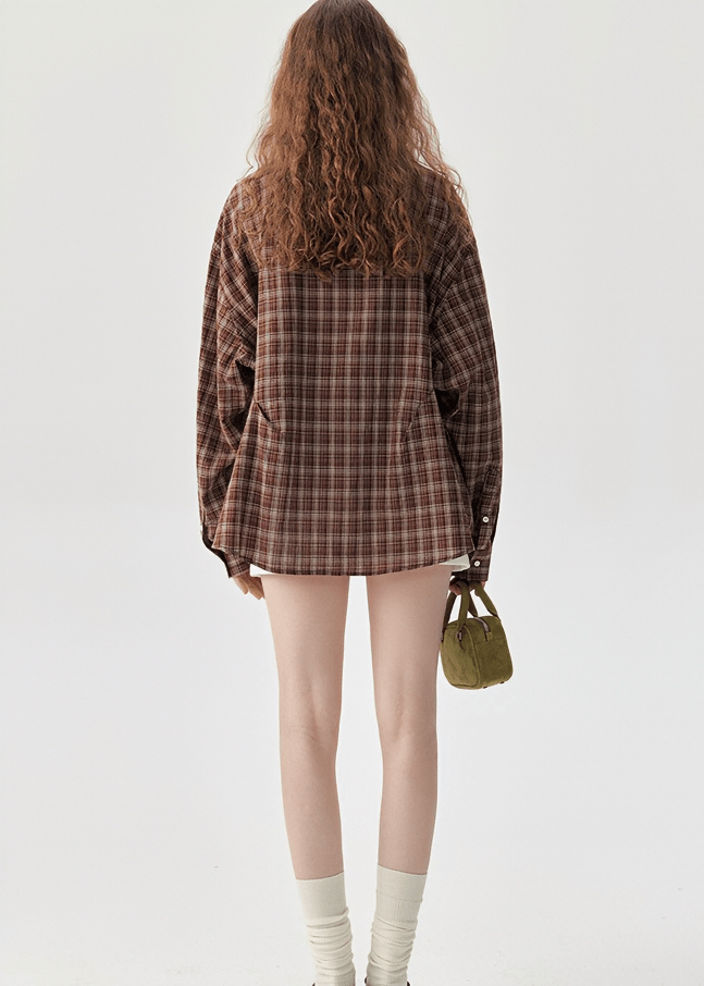 OVERSIZED PLAID BUTTON UP SHIRT - ANLEM