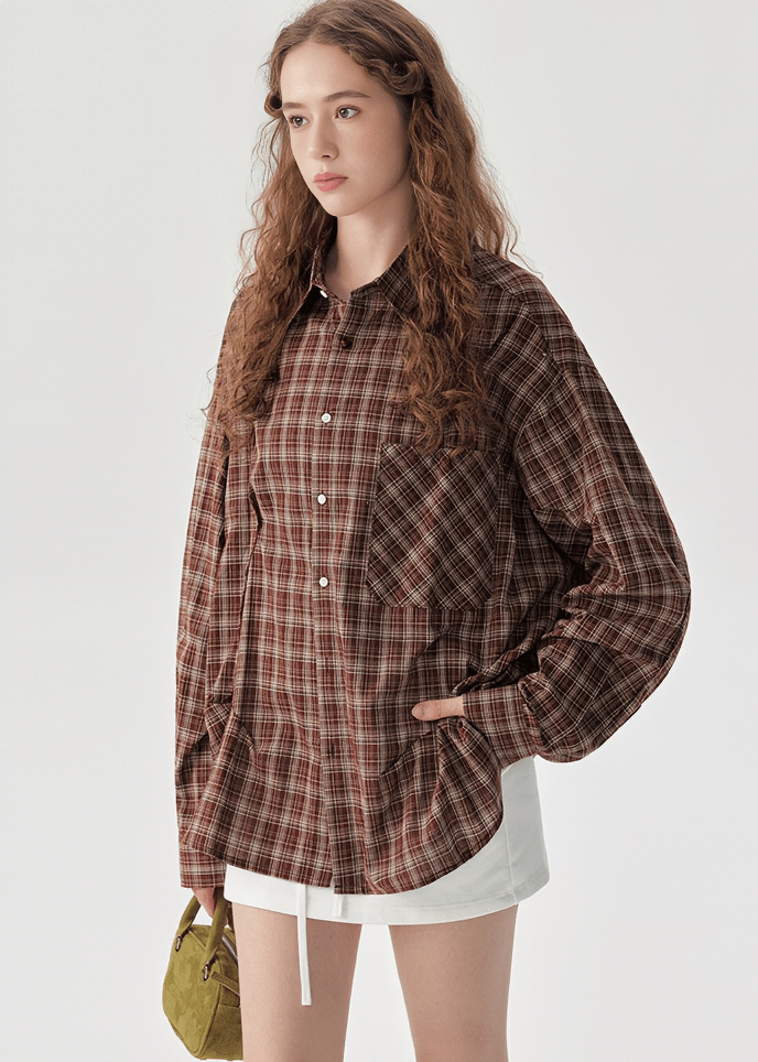 OVERSIZED PLAID BUTTON UP SHIRT - ANLEM