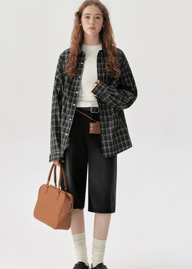 OVERSIZED PLAID BUTTON UP SHIRT - ANLEM