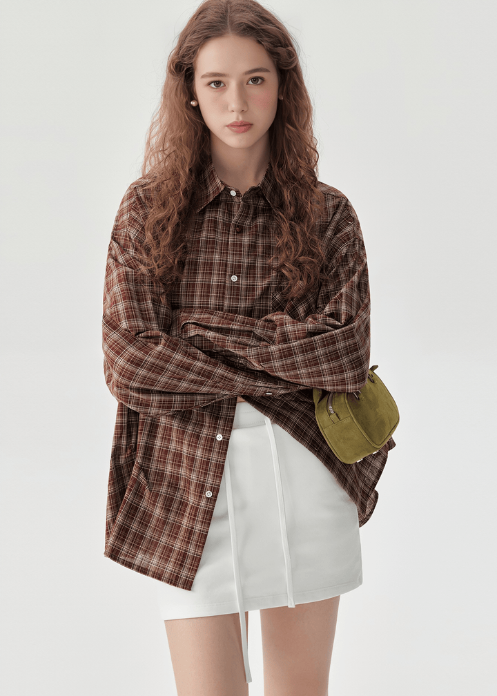 OVERSIZED PLAID BUTTON UP SHIRT - ANLEM