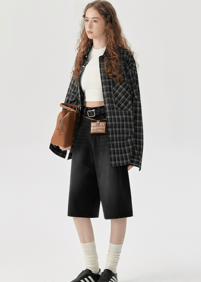 OVERSIZED PLAID BUTTON UP SHIRT - ANLEM
