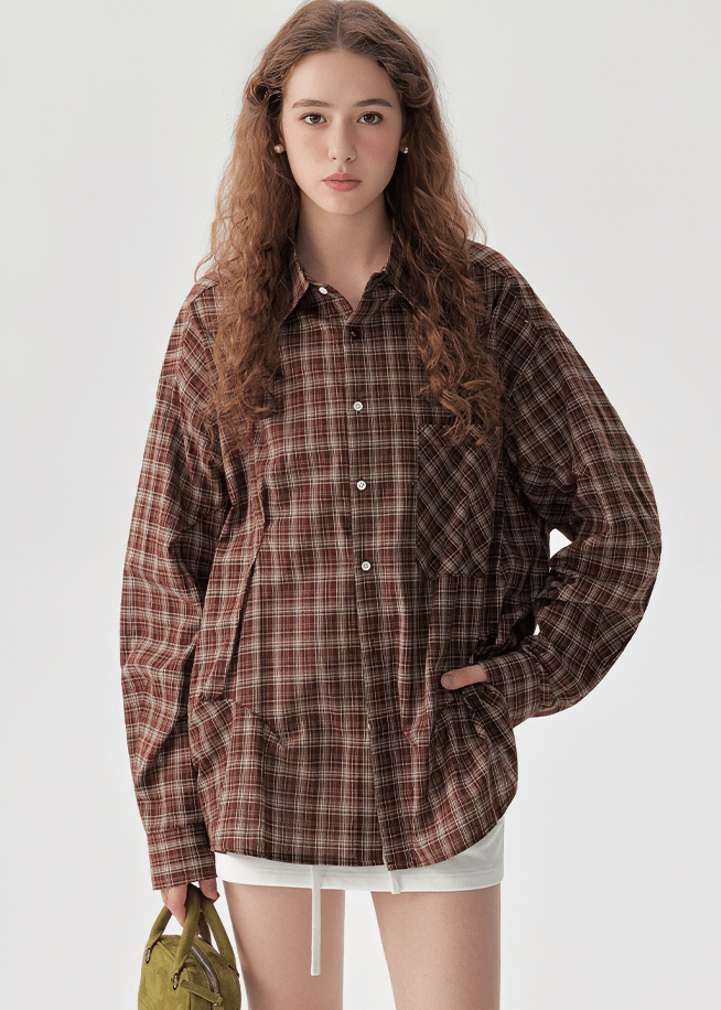 OVERSIZED PLAID BUTTON UP SHIRT - ANLEM
