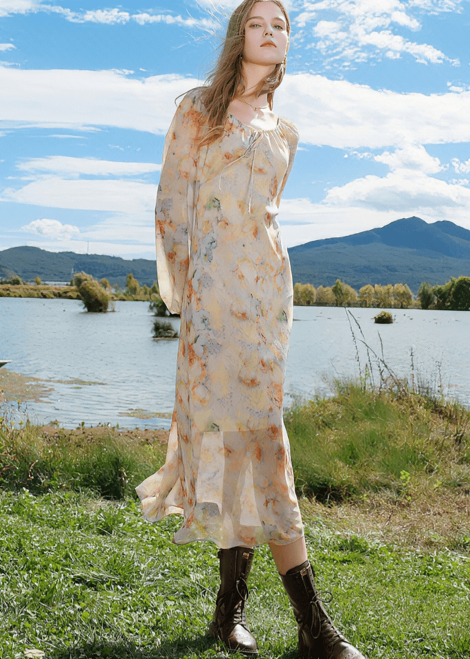 PASTORAL BLOUSON SLEEVE MAXI DRESS - ANLEM