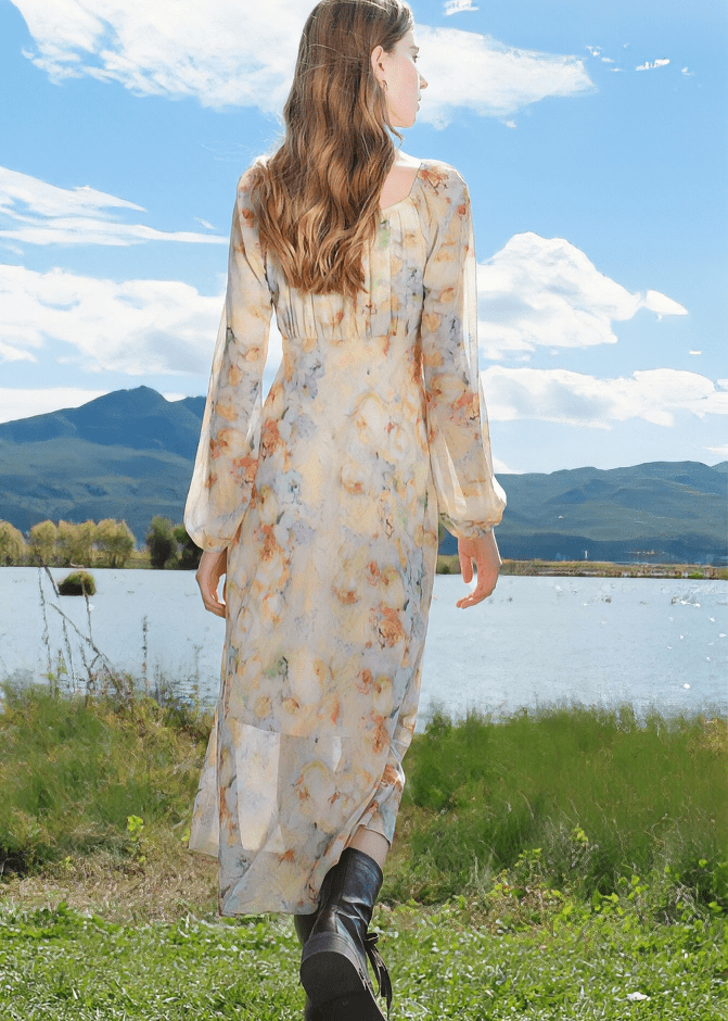 PASTORAL BLOUSON SLEEVE MAXI DRESS - ANLEM