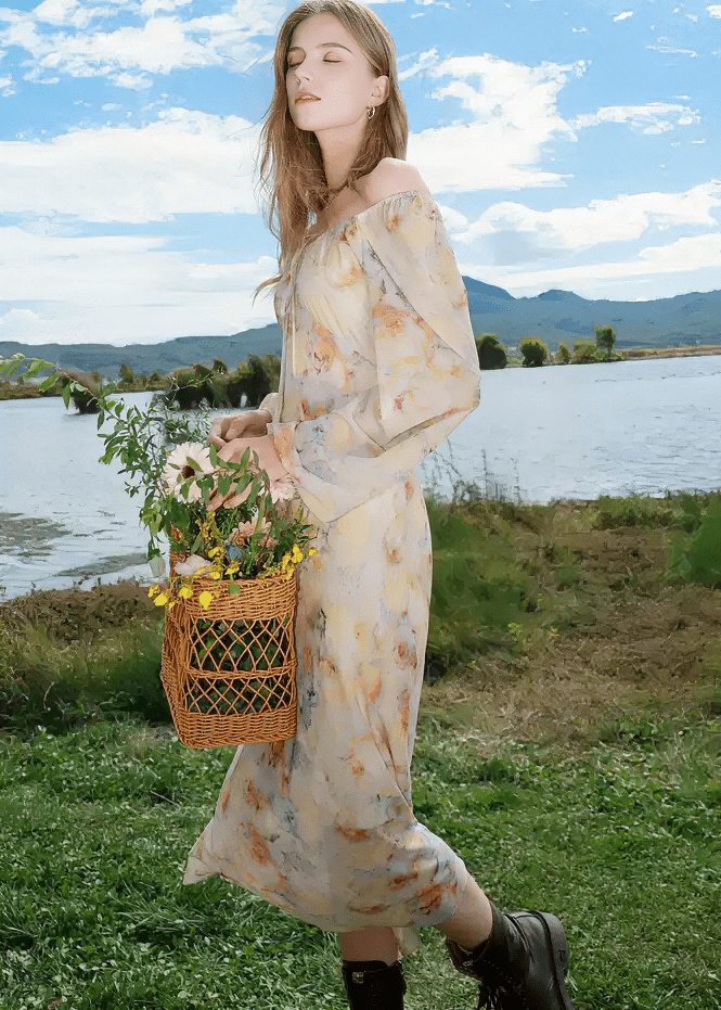 PASTORAL BLOUSON SLEEVE MAXI DRESS - ANLEM