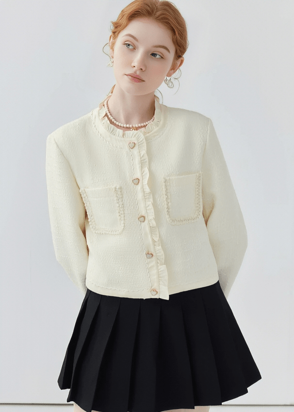 PEARL BUTTON TWEED JACKET - ANLEM