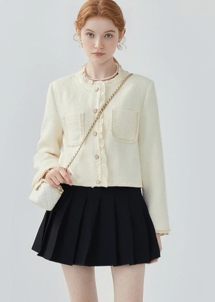 PEARL BUTTON TWEED JACKET - ANLEM