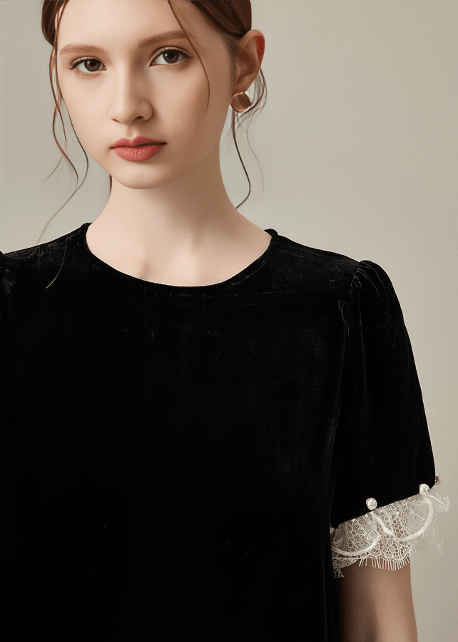PEARL CUFF LACE HEM DRESS - ANLEM