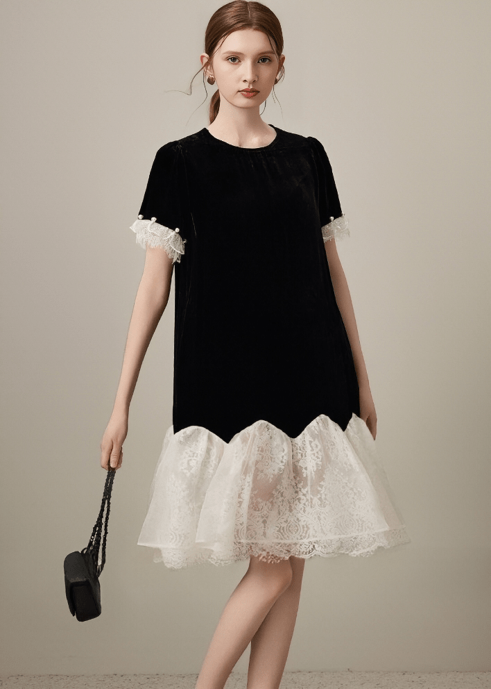 PEARL CUFF LACE HEM DRESS - ANLEM