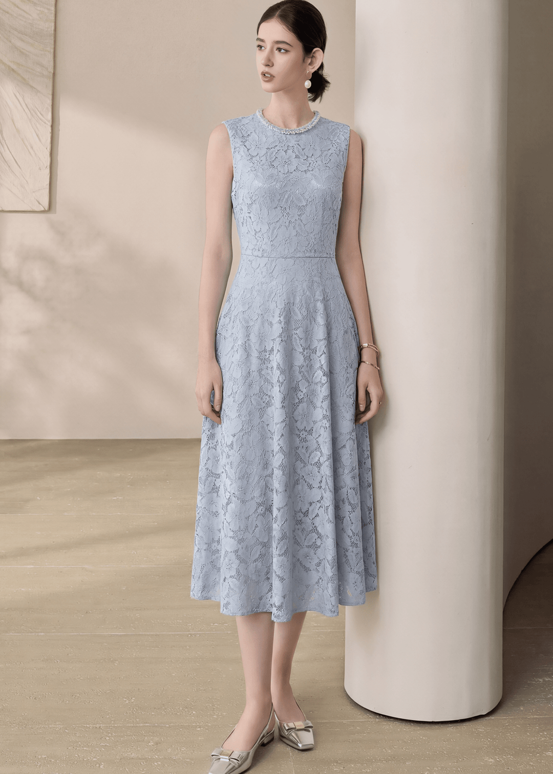 PEARL EMBELLISHED LACE DRESS - ANLEM