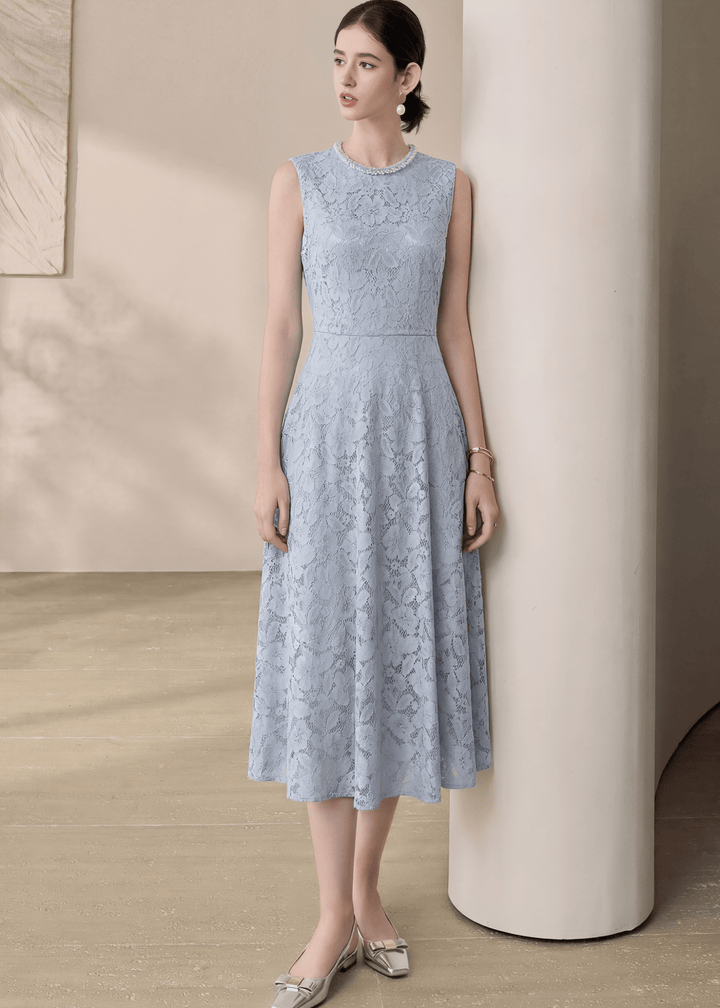 PEARL EMBELLISHED LACE DRESS - ANLEM