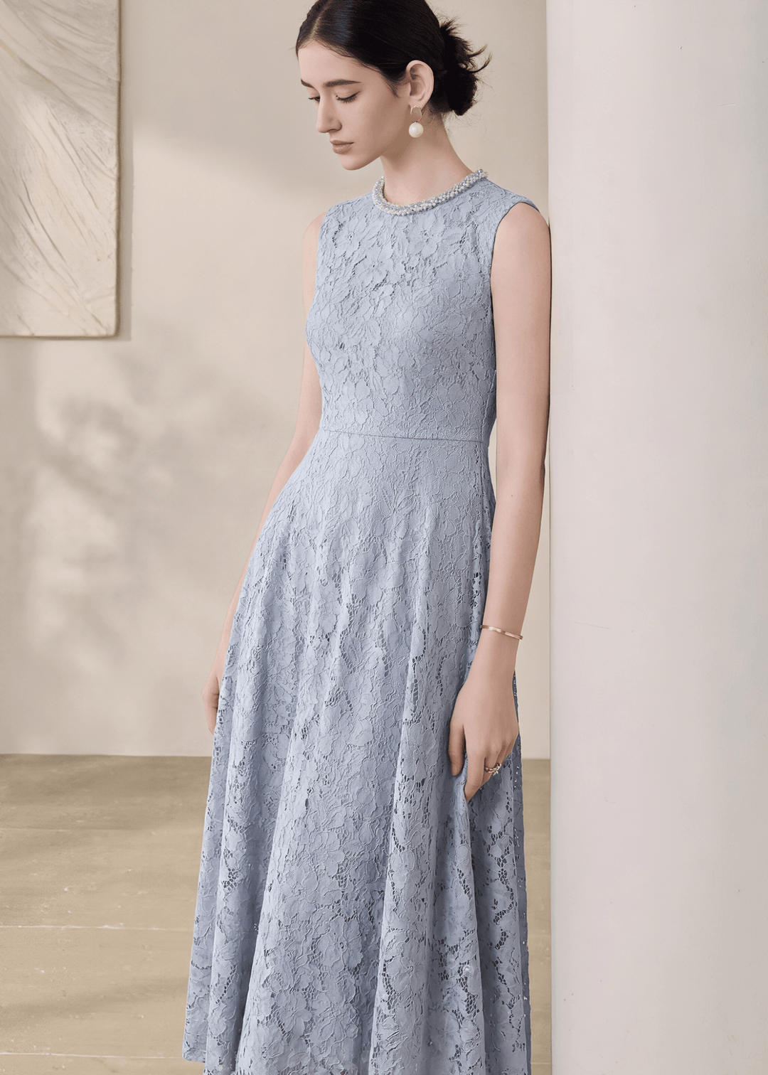PEARL EMBELLISHED LACE DRESS - ANLEM