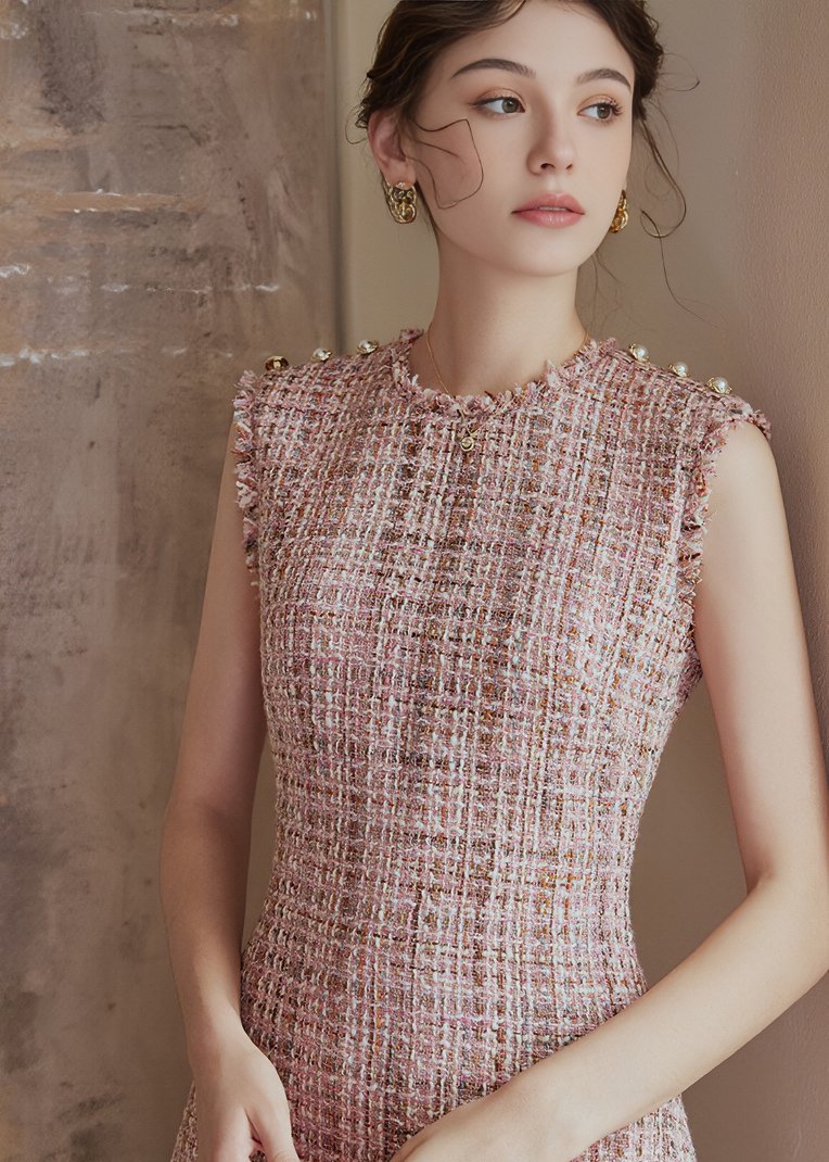 PINK TWEED A - LINE DRESS - ANLEM