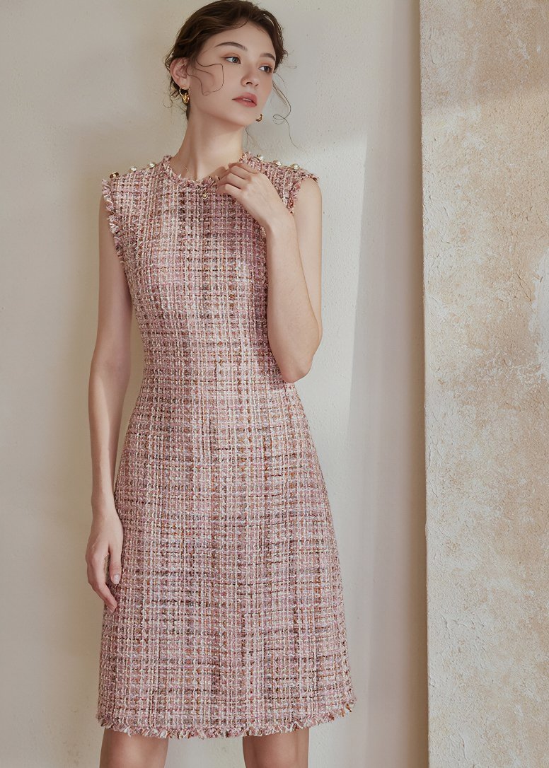 PINK TWEED A - LINE DRESS - ANLEM