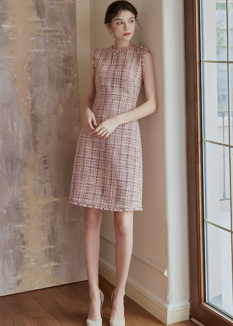 PINK TWEED A - LINE DRESS - ANLEM