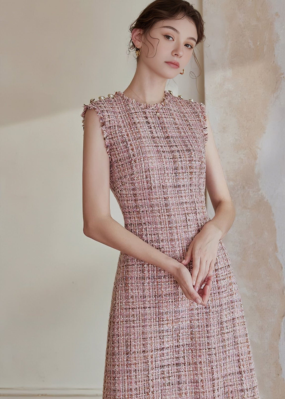 PINK TWEED A - LINE DRESS - ANLEM