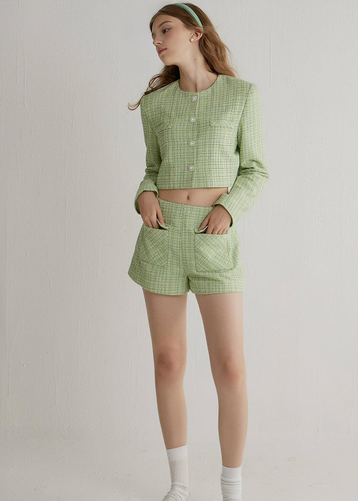 PLAID CROPPED JACKET & BOTTOMS - ANLEM