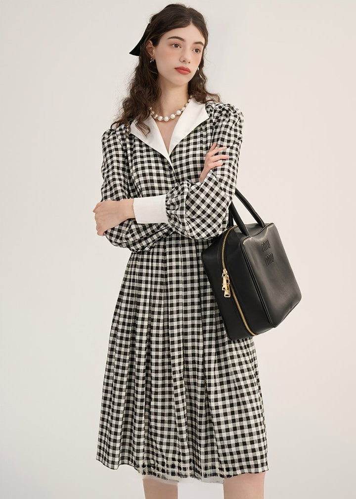 PLAID PREPPY PLEATED DRESS - ANLEM