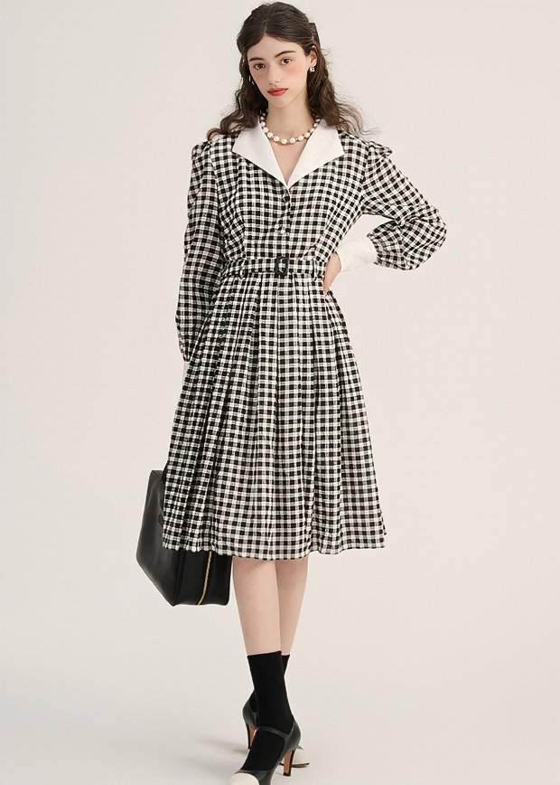 PLAID PREPPY PLEATED DRESS - ANLEM