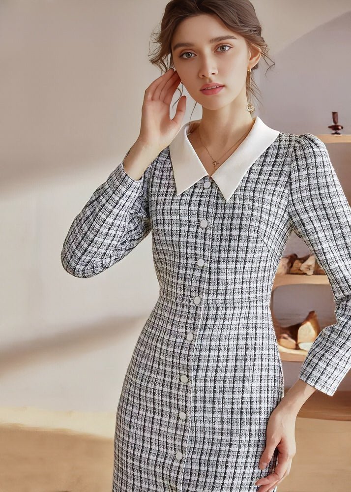 PLAID TWEED SLIM DRESS - ANLEM