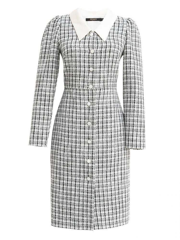 PLAID TWEED SLIM DRESS - ANLEM