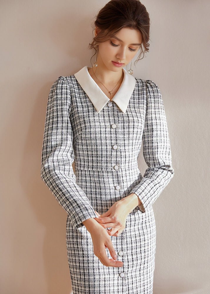 PLAID TWEED SLIM DRESS - ANLEM