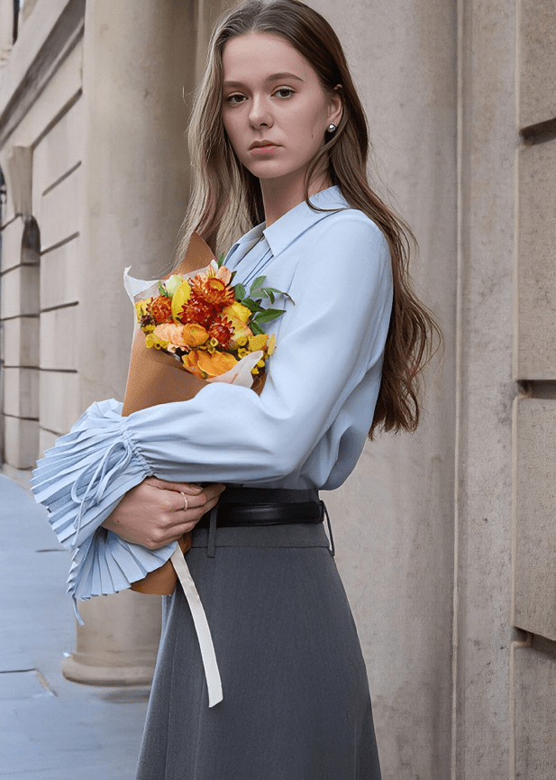 PLEATED BELL SLEEVE SHIRT - ANLEM