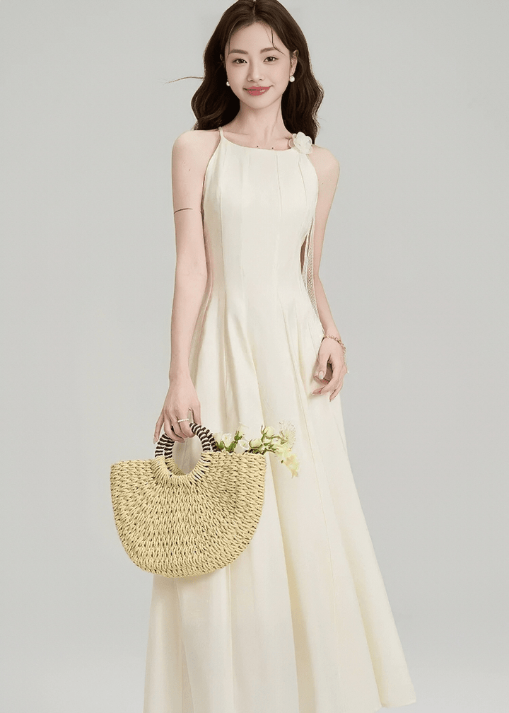 PLEATED HALTER MAXI DRESS - ANLEM