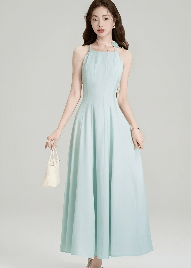 PLEATED HALTER MAXI DRESS - ANLEM