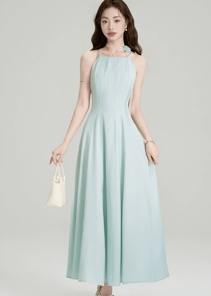 PLEATED HALTER MAXI DRESS - ANLEM