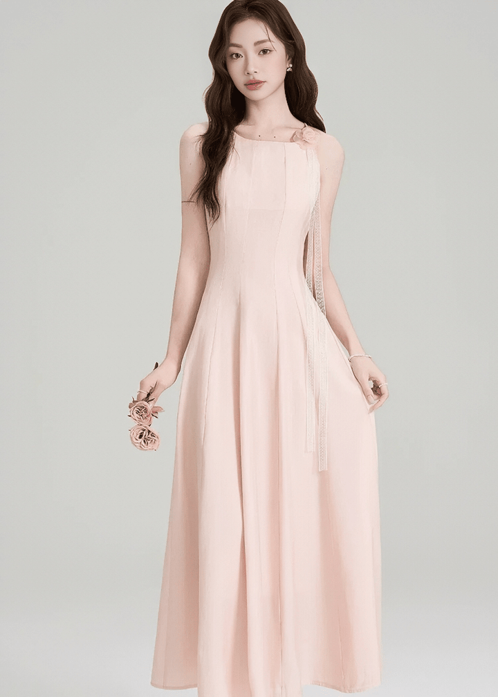 PLEATED HALTER MAXI DRESS - ANLEM