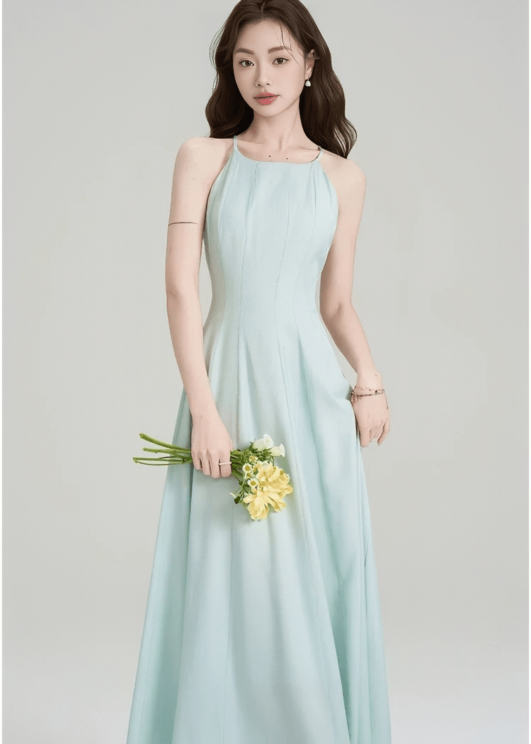PLEATED HALTER MAXI DRESS - ANLEM