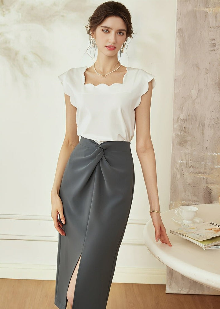 PLEATED SLIM SLIT SKIRT - ANLEM