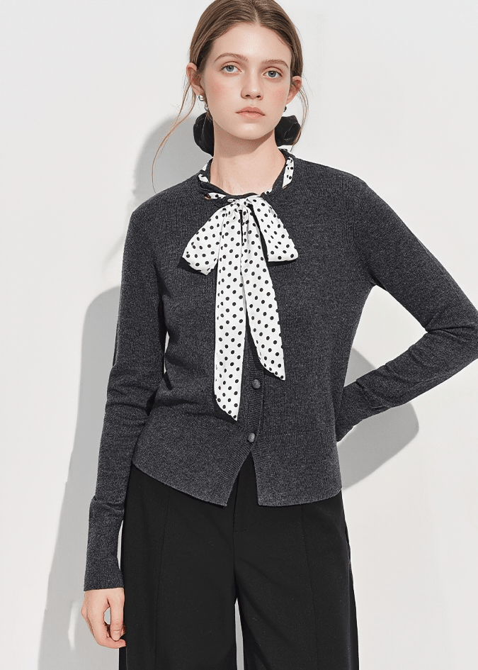 POLKA DOT SCARF TIE CARDIGAN - ANLEM