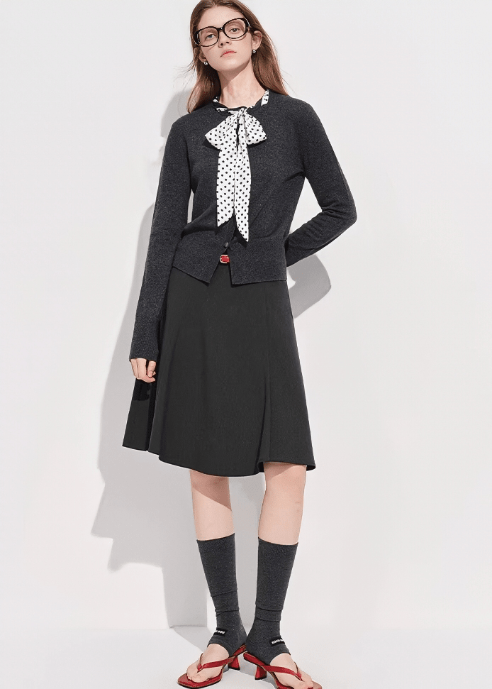 POLKA DOT SCARF TIE CARDIGAN - ANLEM