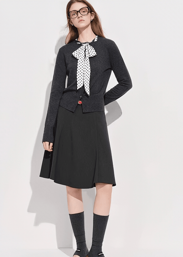 POLKA DOT SCARF TIE CARDIGAN - ANLEM