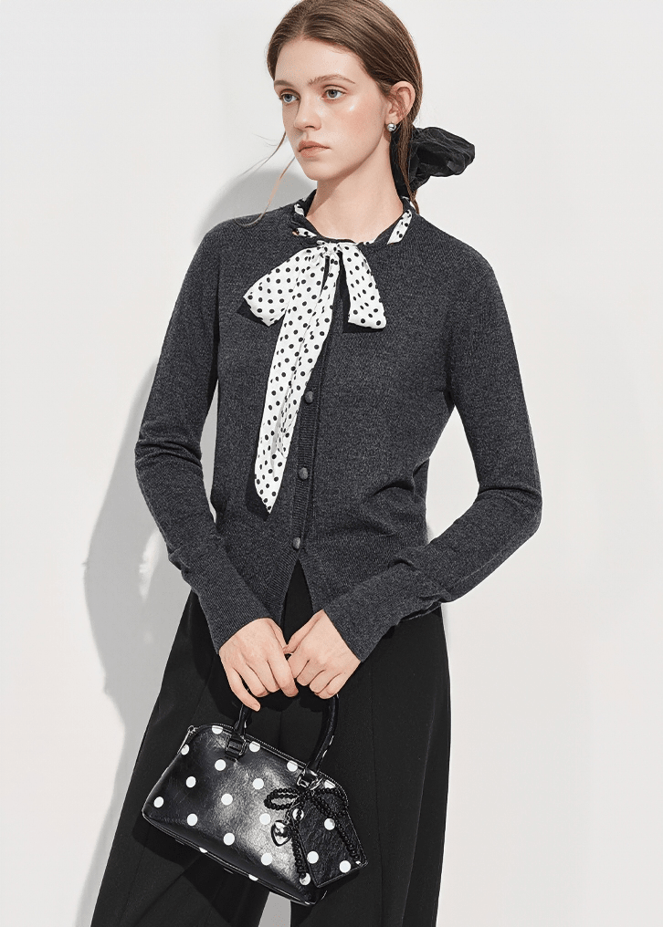 POLKA DOT SCARF TIE CARDIGAN - ANLEM